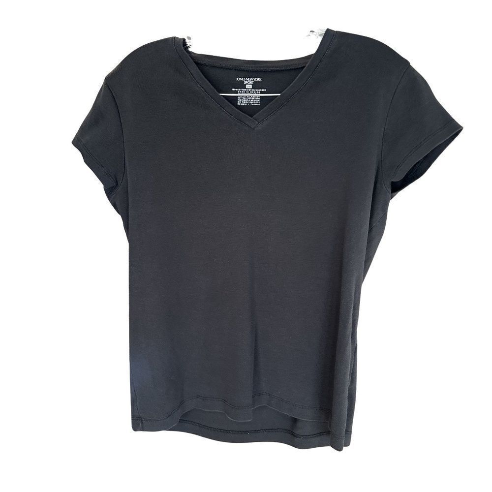Jones New York 100% Cotton Black V-Neck Short Sleeve Tee Large